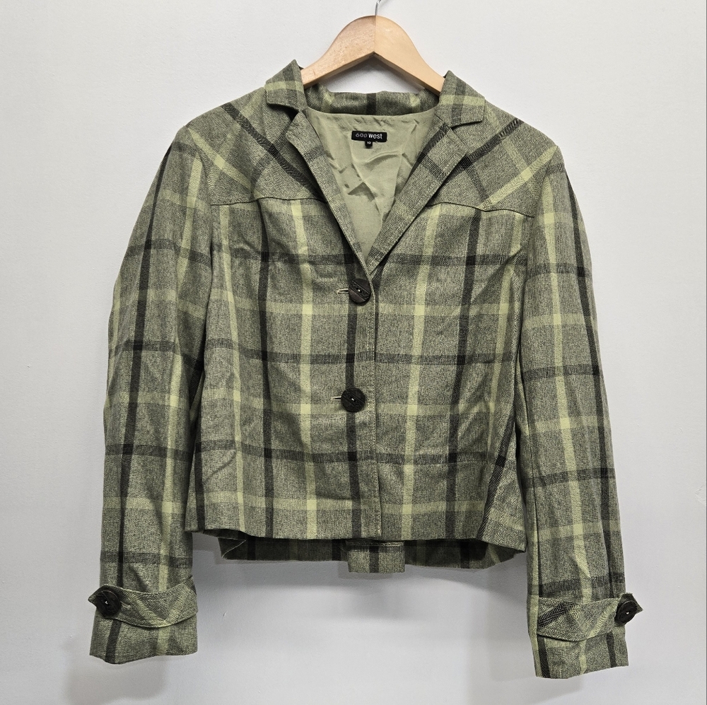 600 West Womens Green Plaid Blazer